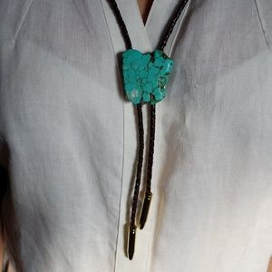 Mens or womens turquoise bolo necklace (item#33)